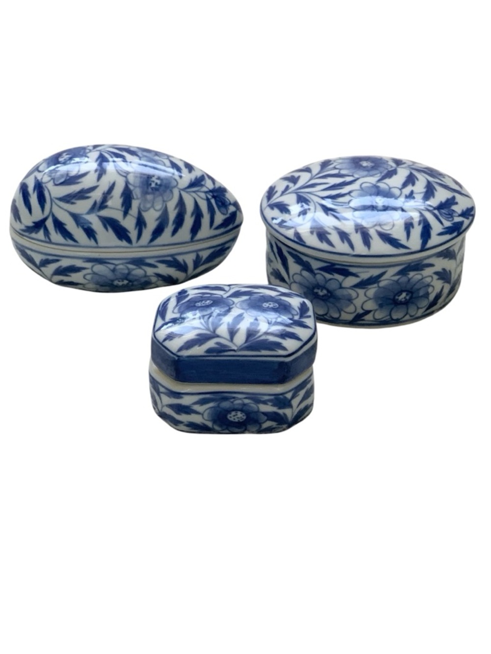 Maitland Smith Blue and White Porcelain Trinket Boxes Set